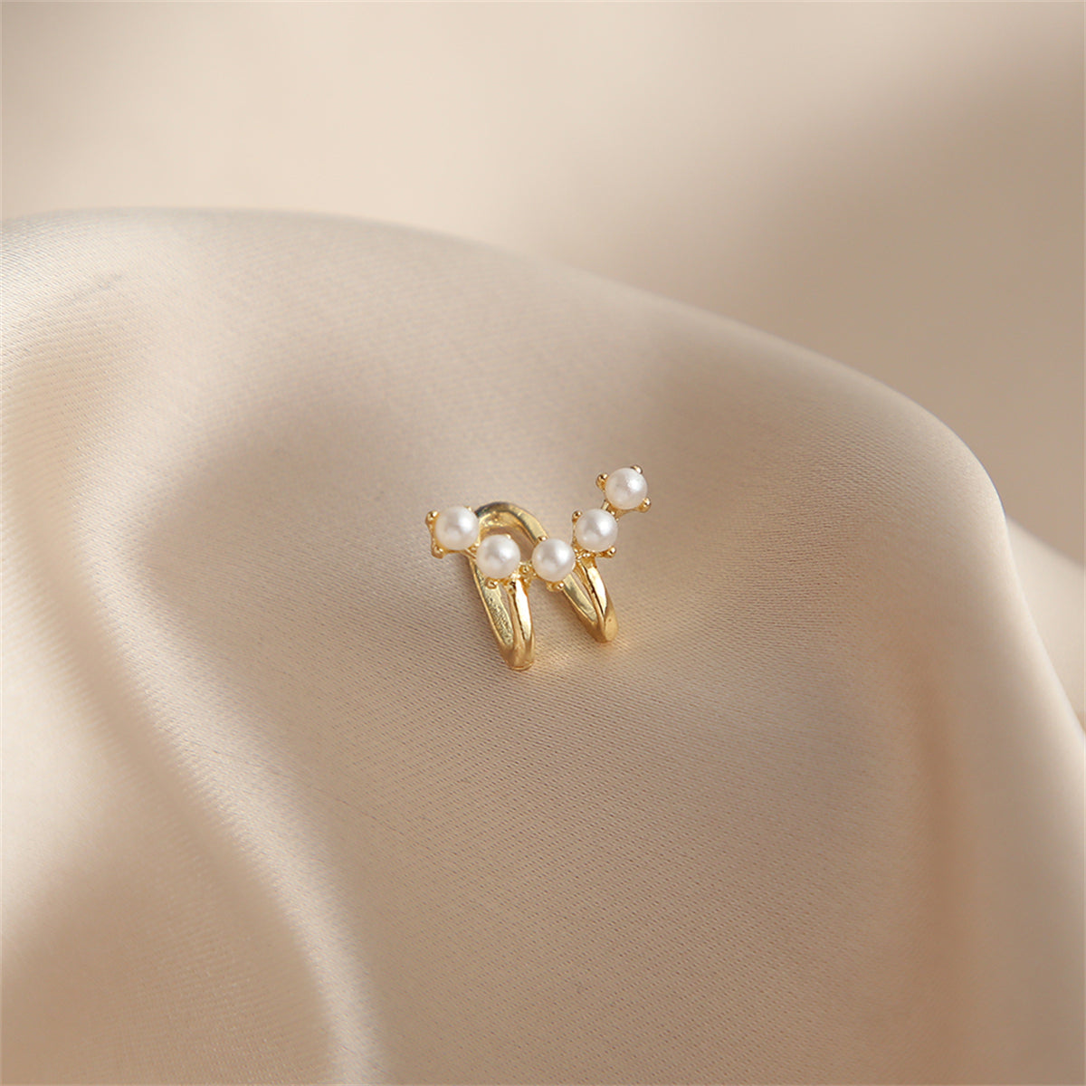 Pearl and 18K Gold-Plated Ear Cuff, gold stud earrings for women, botanical inspired, styled look