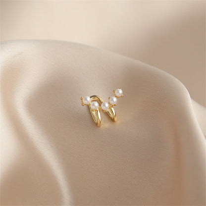 Pearl and 18K Gold-Plated Ear Cuff, gold stud earrings for women, botanical inspired, styled look