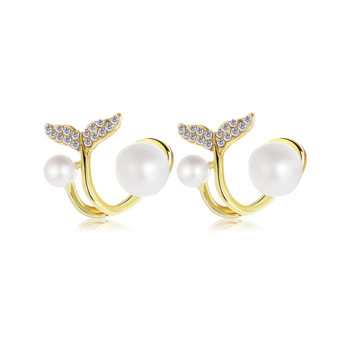 Pearl & Cubic Zirconia 18K Gold-Plated Fishtail Ear Jackets