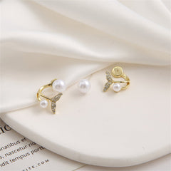 Pearl & Cubic Zirconia 18K Gold-Plated Fishtail Ear Jackets