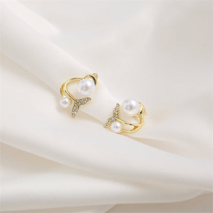 Pearl and Cubic Zirconia 18K Gold-Plated Fishtail Ear Jackets, gold stud earrings for women, lifestyle look