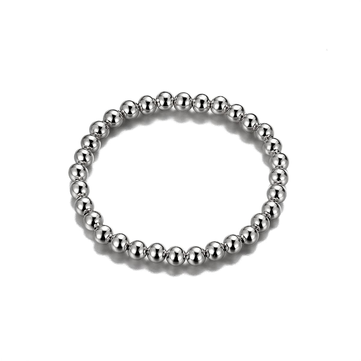 Silver-Plated Beaded Stretch Bracelet, silver bracelet for women, dainty minimalist design, front view