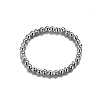Silver-Plated Beaded Stretch Bracelet, silver bracelet for women, dainty minimalist design, front view