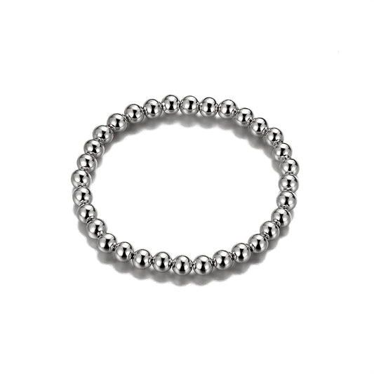 Silver-Plated Beaded Stretch Bracelet, silver bracelet for women, everyday style, front view