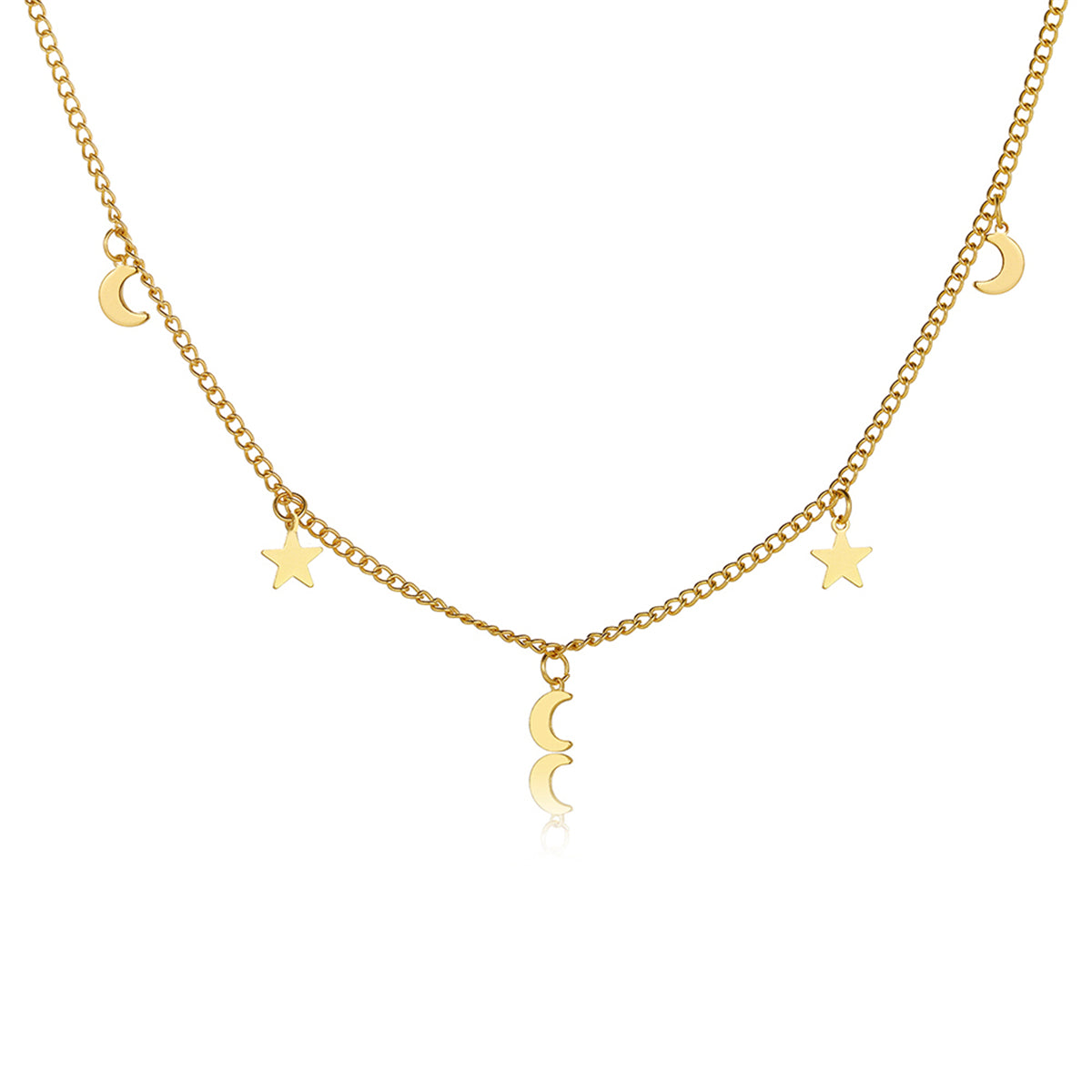 18K Gold-Plated Celestial Necklace, gold pendant necklace for women, dainty minimalist design, side view