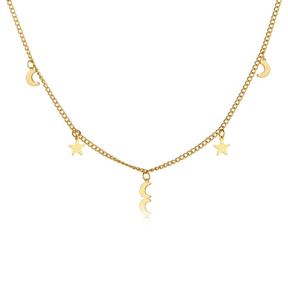 18K Gold-Plated Celestial Necklace, gold pendant necklace for women, dainty minimalist design, side view