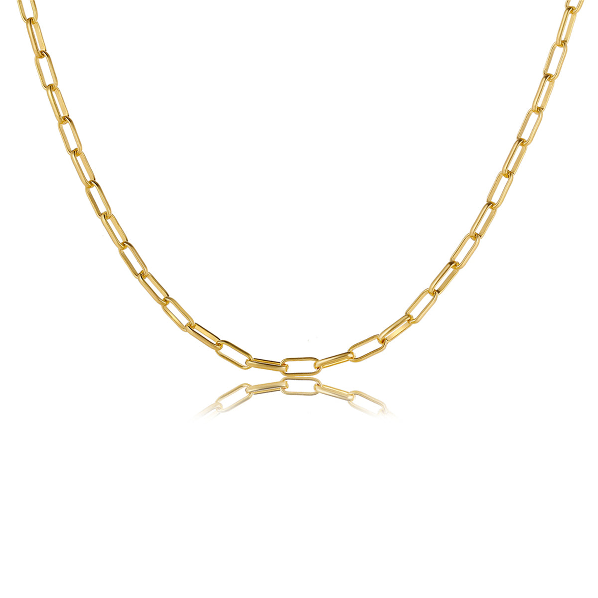 18K Gold-Plated Rectangle Chain Necklace, gold pendant necklace for women, dainty minimalist design, front view