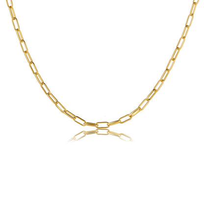 18K Gold-Plated Rectangle Chain Necklace, gold pendant necklace for women, dainty minimalist design, front view