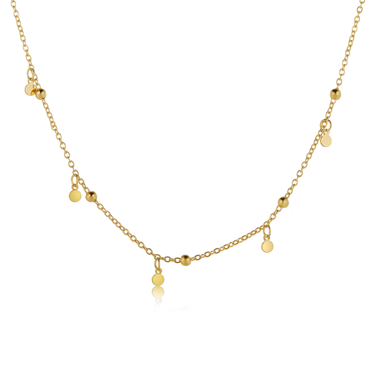 18K Gold-Plated Round Sequin Necklace, gold pendant necklace for women, botanical inspired, front view