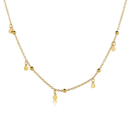 18K Gold-Plated Round Sequin Necklace, gold pendant necklace for women, botanical inspired, front view