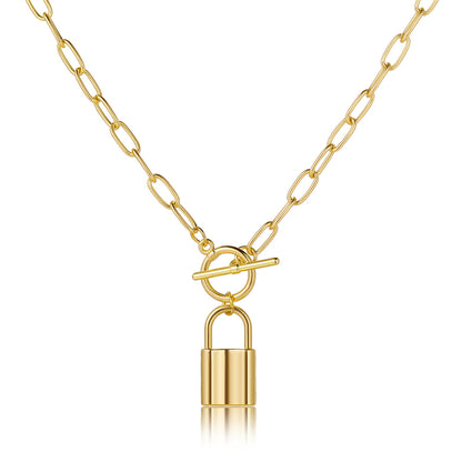 18K Gold-Plated Lock Toggle Pendant Necklace, gold pendant necklace for women, vintage-inspired design, front view