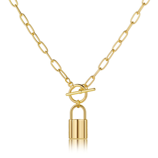 18k Gold-Plated Lock Toggle Pendant Necklace