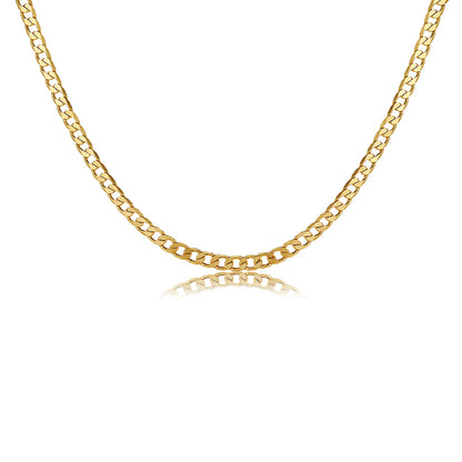 18K Gold-Plated Curb Chain Necklace, gold pendant necklace for women, dainty minimalist design, front view