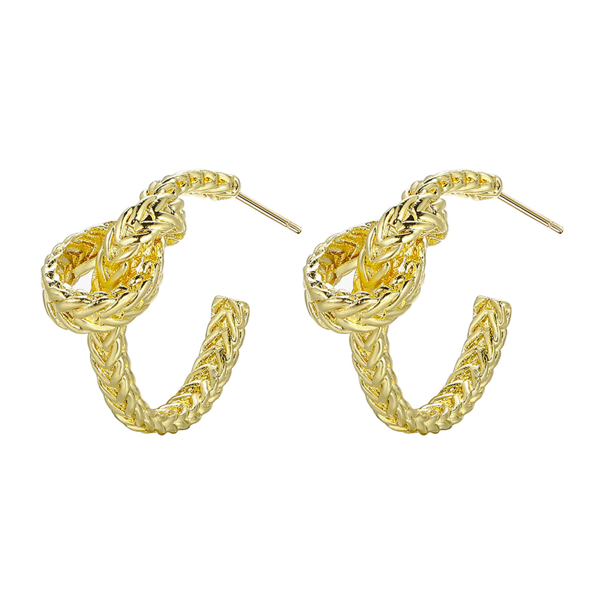 18K Gold-Plated Knot Hoop Earrings, gold huggie earrings, elegant gift for her, side view