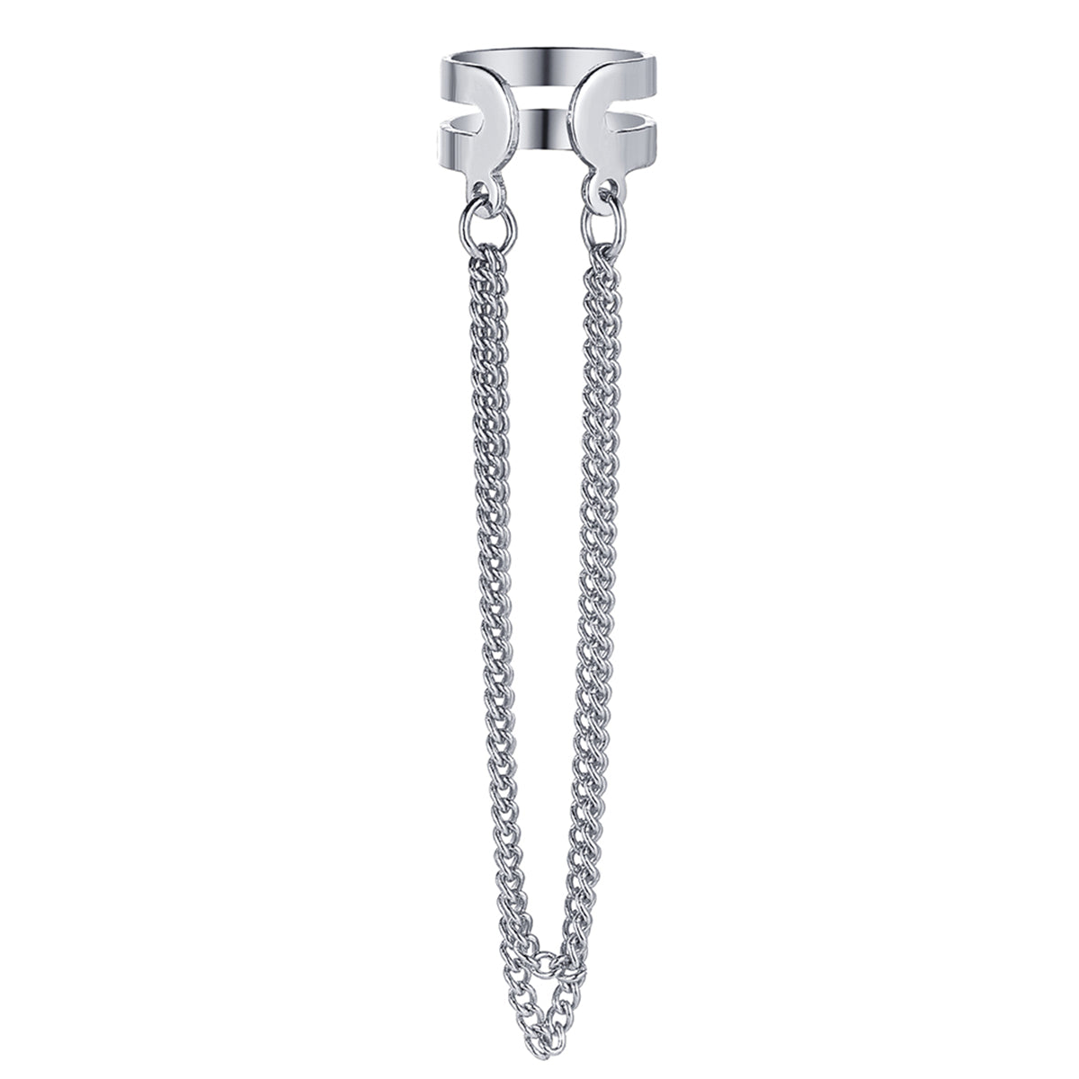 Silver-Plated Layered Chain Ear Cuff, silver drop earrings for women, everyday style, front view
