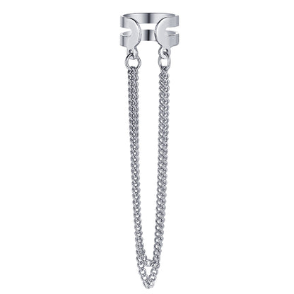 Silver-Plated Layered Chain Ear Cuff, silver drop earrings for women, everyday style, front view