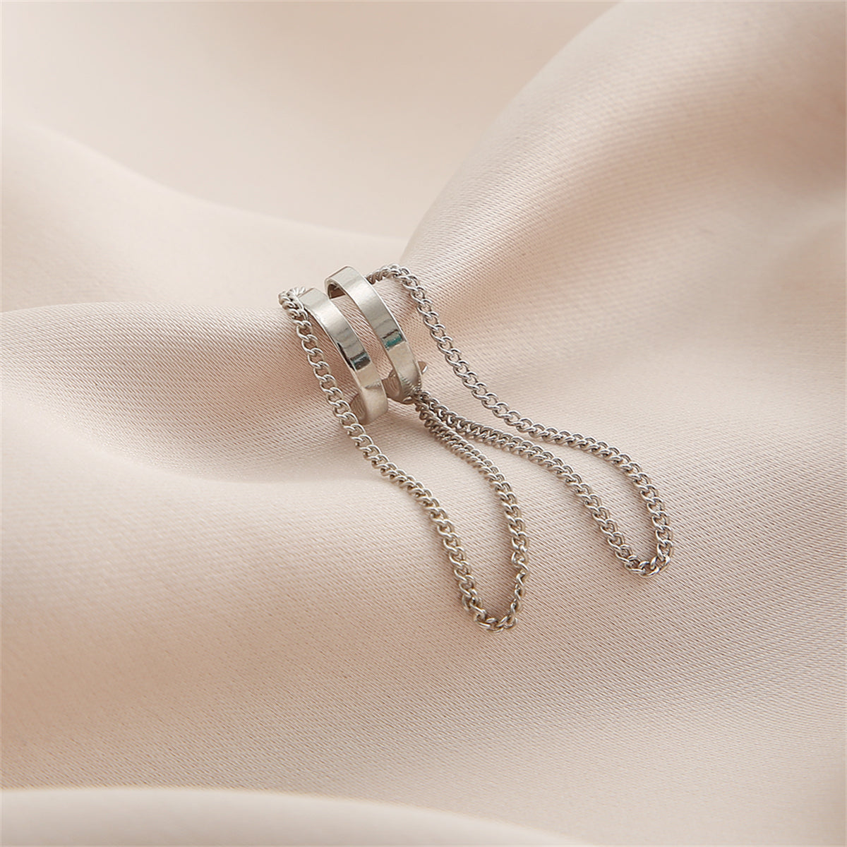 Silver-Plated Layered Chain Ear Cuff, silver drop earrings for women, everyday style, side view