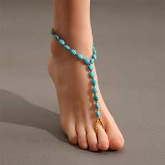 Turquoise & 18K Gold-Plated Toe-Ring Anklet