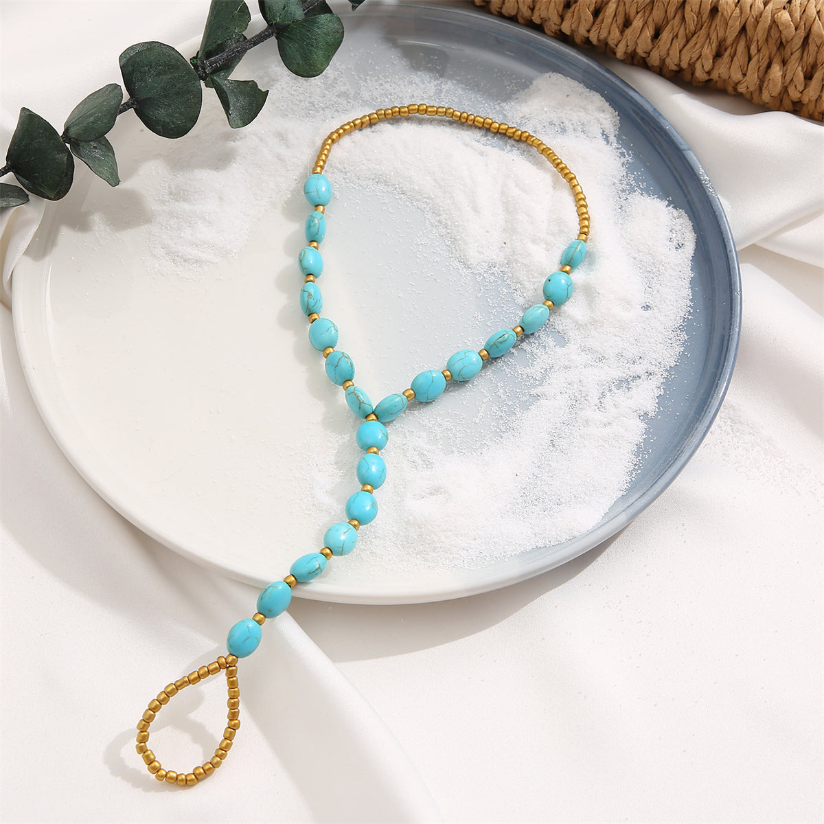 Turquoise & 18K Gold-Plated Toe-Ring Anklet