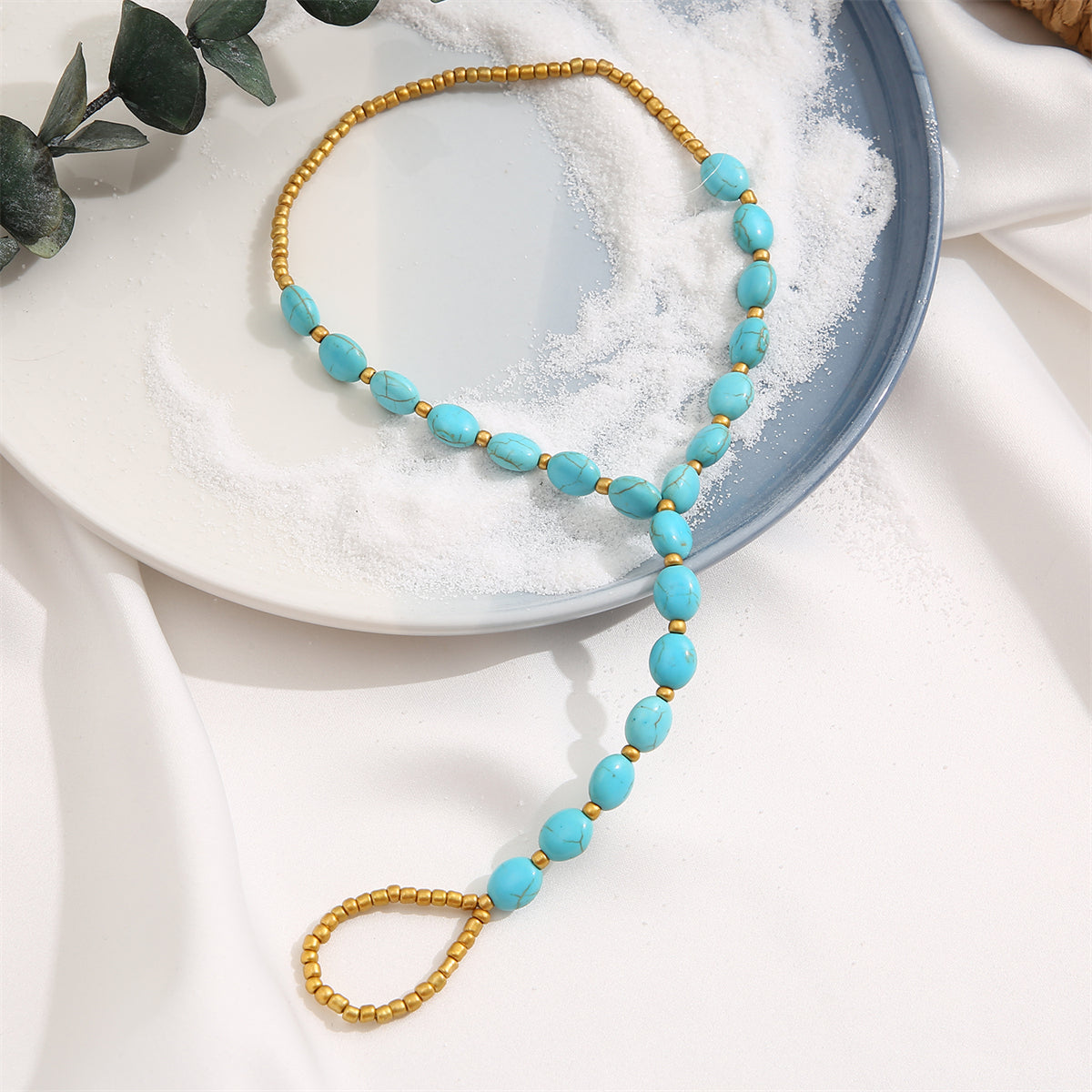 Turquoise and 18K Gold-Plated Toe-Ring Anklet, gold statement rings for women, elegant gift for her, lifestyle look