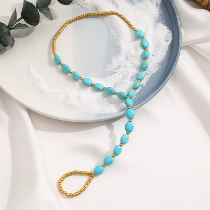 Turquoise and 18K Gold-Plated Toe-Ring Anklet, gold statement rings for women, elegant gift for her, lifestyle look