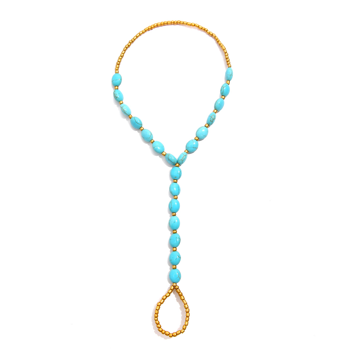 Turquoise and 18K Gold-Plated Toe-Ring Anklet, gold statement rings for women, elegant gift for her, side view