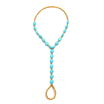 Turquoise and 18K Gold-Plated Toe-Ring Anklet, gold statement rings for women, elegant gift for her, side view