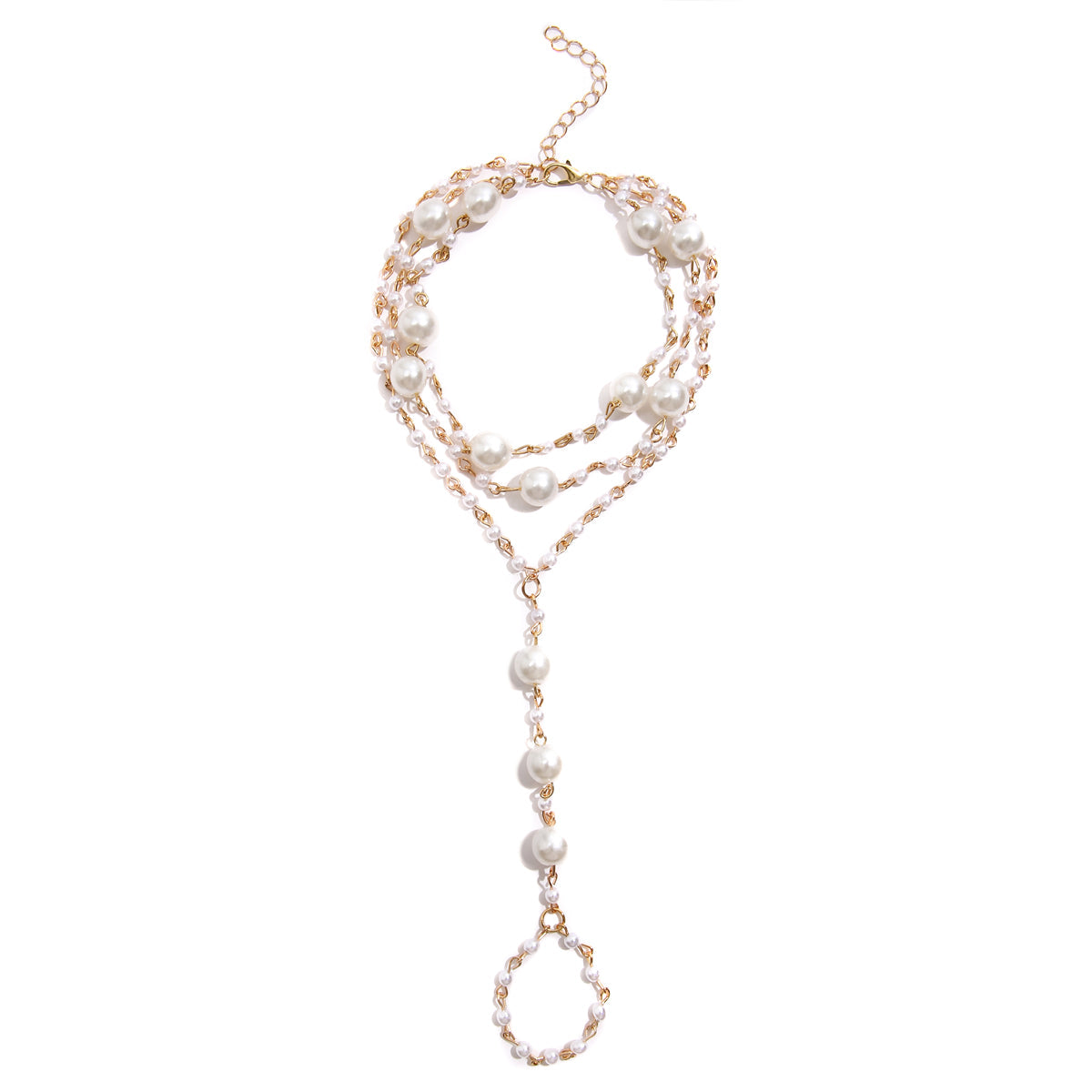 White Pearl & 18K Gold-Plated Layered Toe Ring Anklet