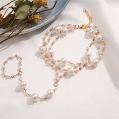 White Pearl & 18K Gold-Plated Layered Toe Ring Anklet