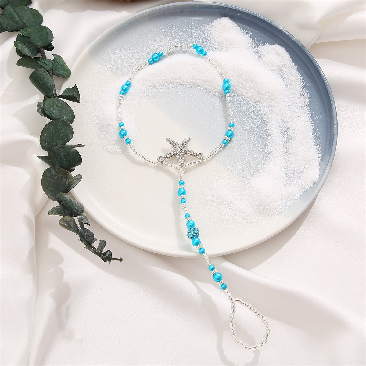 Blue Pearl and Acrylic Silver-Plated Starfish Toe-Ring Anklet, silver statement rings for women, side view
