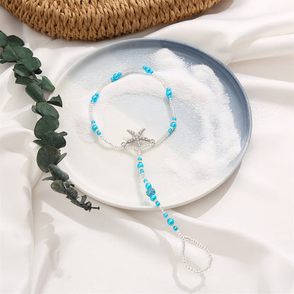 Blue Pearl and Acrylic Silver-Plated Starfish Toe-Ring Anklet, silver statement rings for women, lifestyle look