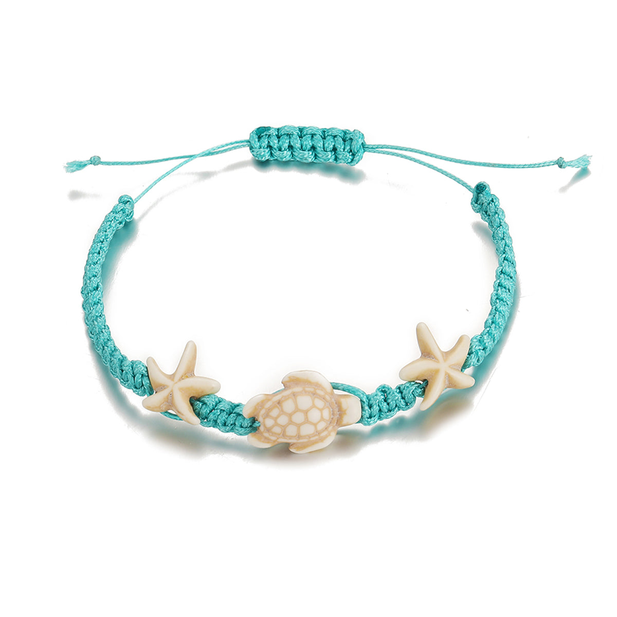 Blue and Beige Turtle Starfish Adjustable Anklet, anklet bracelet, everyday style, styled look