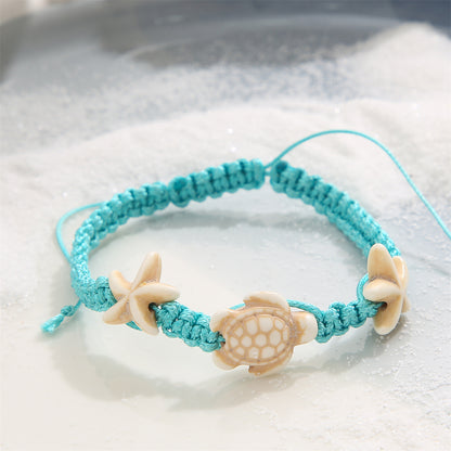 Blue and Beige Turtle Starfish Adjustable Anklet, anklet bracelet, everyday style, detail close-up