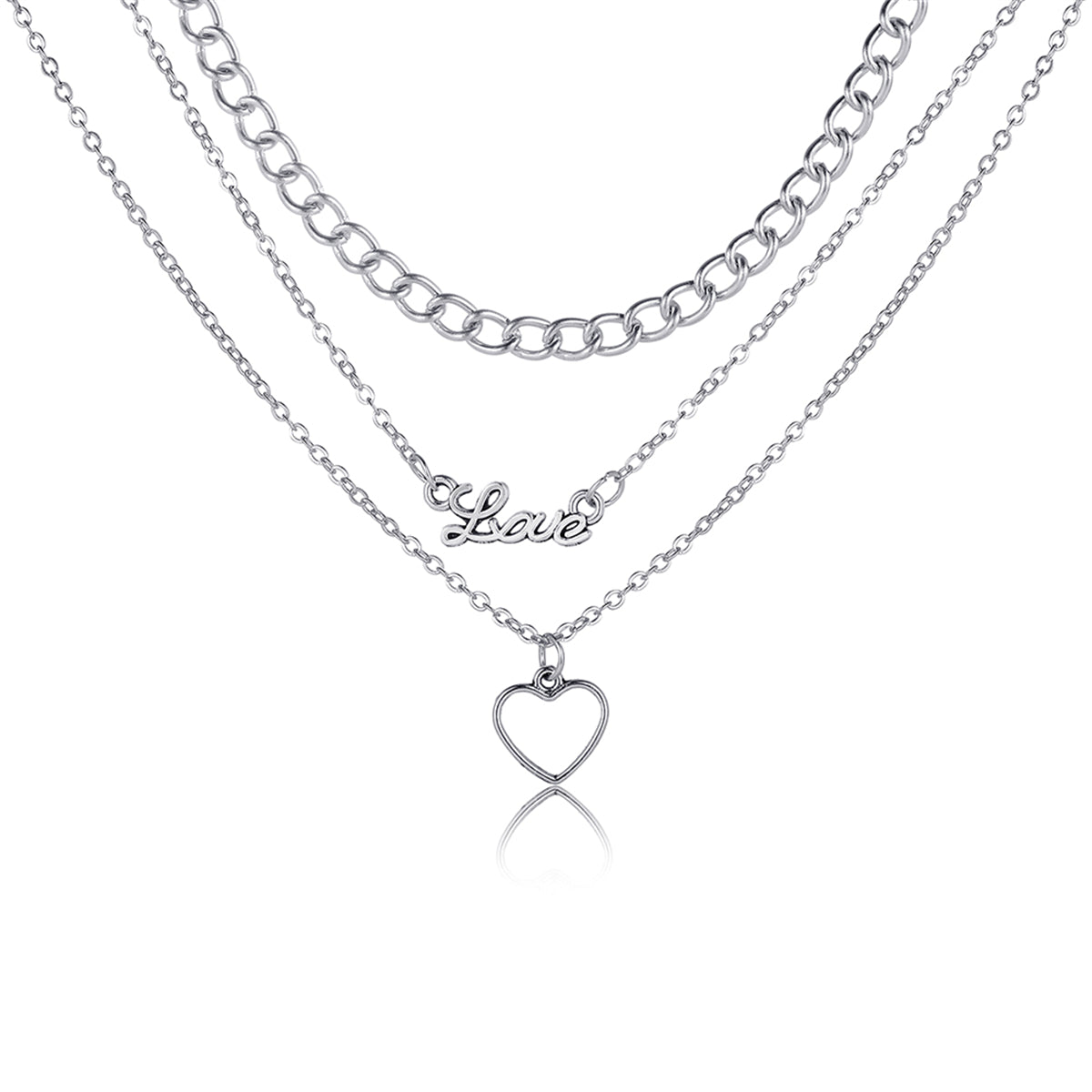 Silver-Plated 'Love' Heart Pendant Layered Pendant Necklace, silver pendant necklace for women, styled look