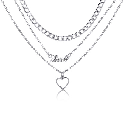 Silver-Plated 'Love' Heart Pendant Layered Pendant Necklace, silver pendant necklace for women, styled look