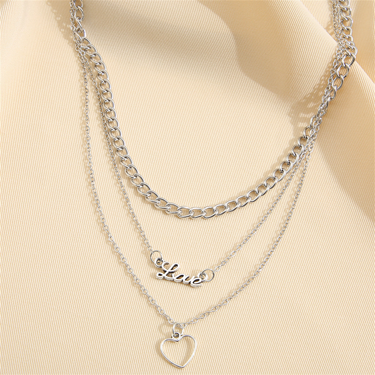 Silver-Plated 'Love' Heart Pendant Layered Pendant Necklace
