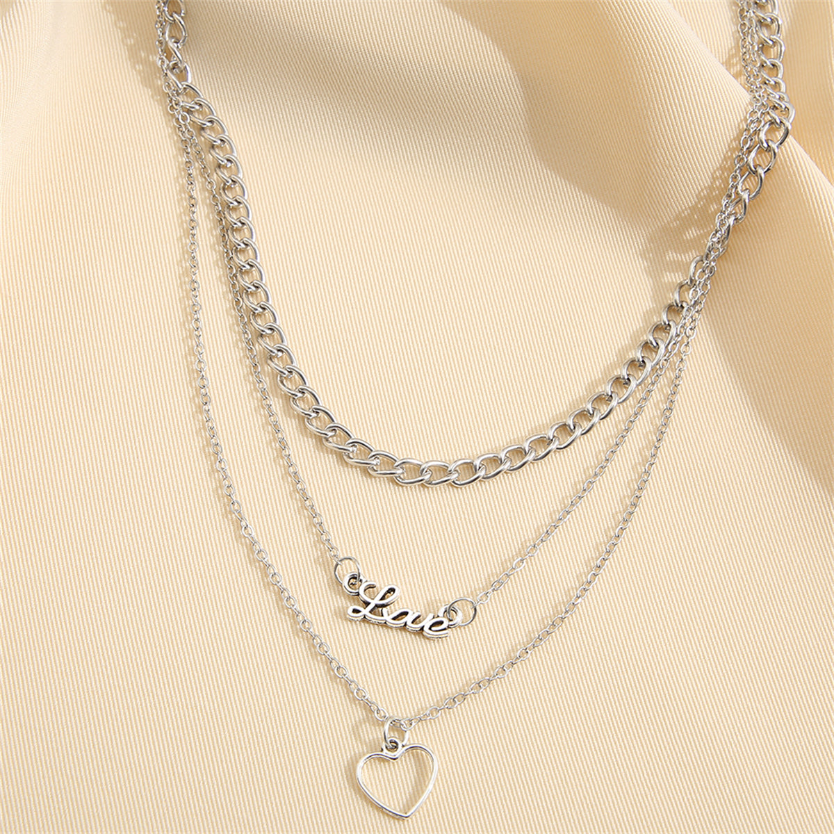 Silver-Plated 'Love' Heart Pendant Layered Pendant Necklace, silver pendant necklace for women, side view