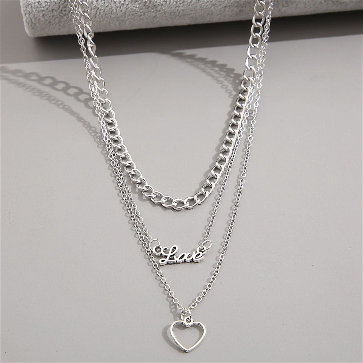 Silver-Plated 'Love' Heart Pendant Layered Pendant Necklace, silver pendant necklace for women, lifestyle look