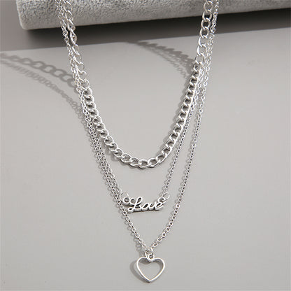 Silver-Plated 'Love' Heart Pendant Layered Pendant Necklace, silver pendant necklace for women, lifestyle look
