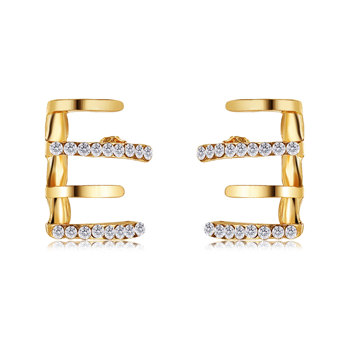 Cubic Zirconia and 18K Gold-Plated Rake Stud Earrings, gold stud earrings for women, elegant gift for her, detail close-up