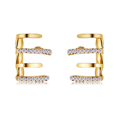 Cubic Zirconia and 18K Gold-Plated Rake Stud Earrings, gold stud earrings for women, elegant gift for her, detail close-up
