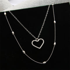 Silver-Plated Station Anklet & Open Heart Charm Anklet