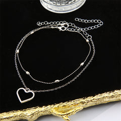 Silver-Plated Station Anklet & Open Heart Charm Anklet