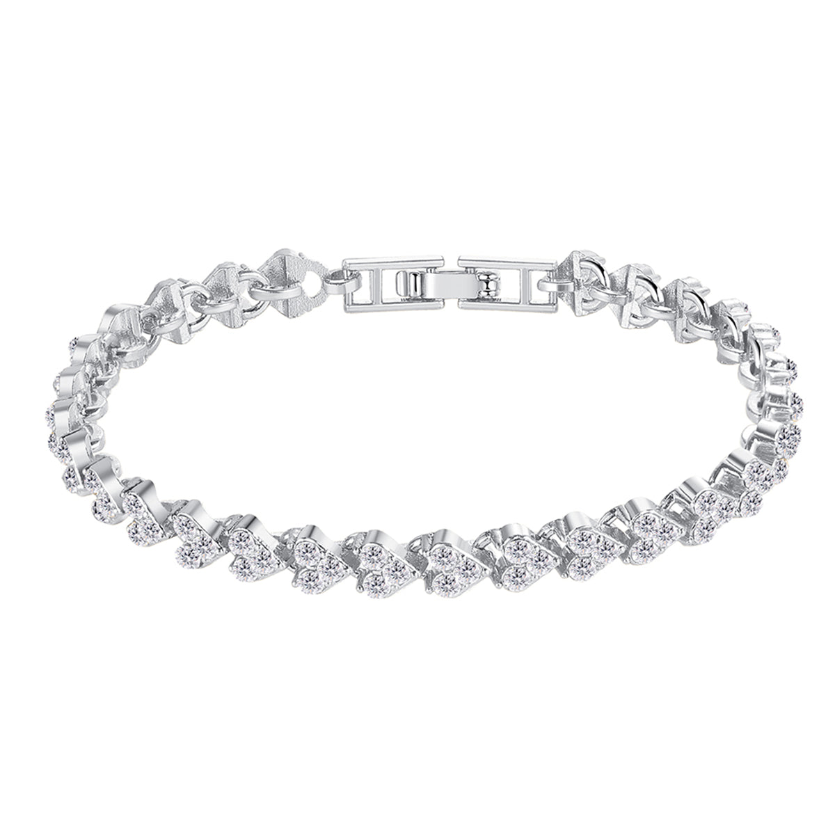Cubic Zirconia & Silver-Plated Heart Chain Bracelet