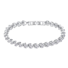 Cubic Zirconia & Silver-Plated Heart Chain Bracelet