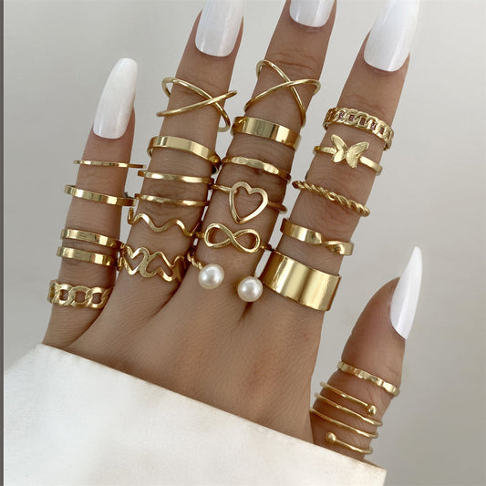 Pearl and 18K Gold-Plated Butterfly Ring Set, jewelry gift sets for women, everyday style, front view