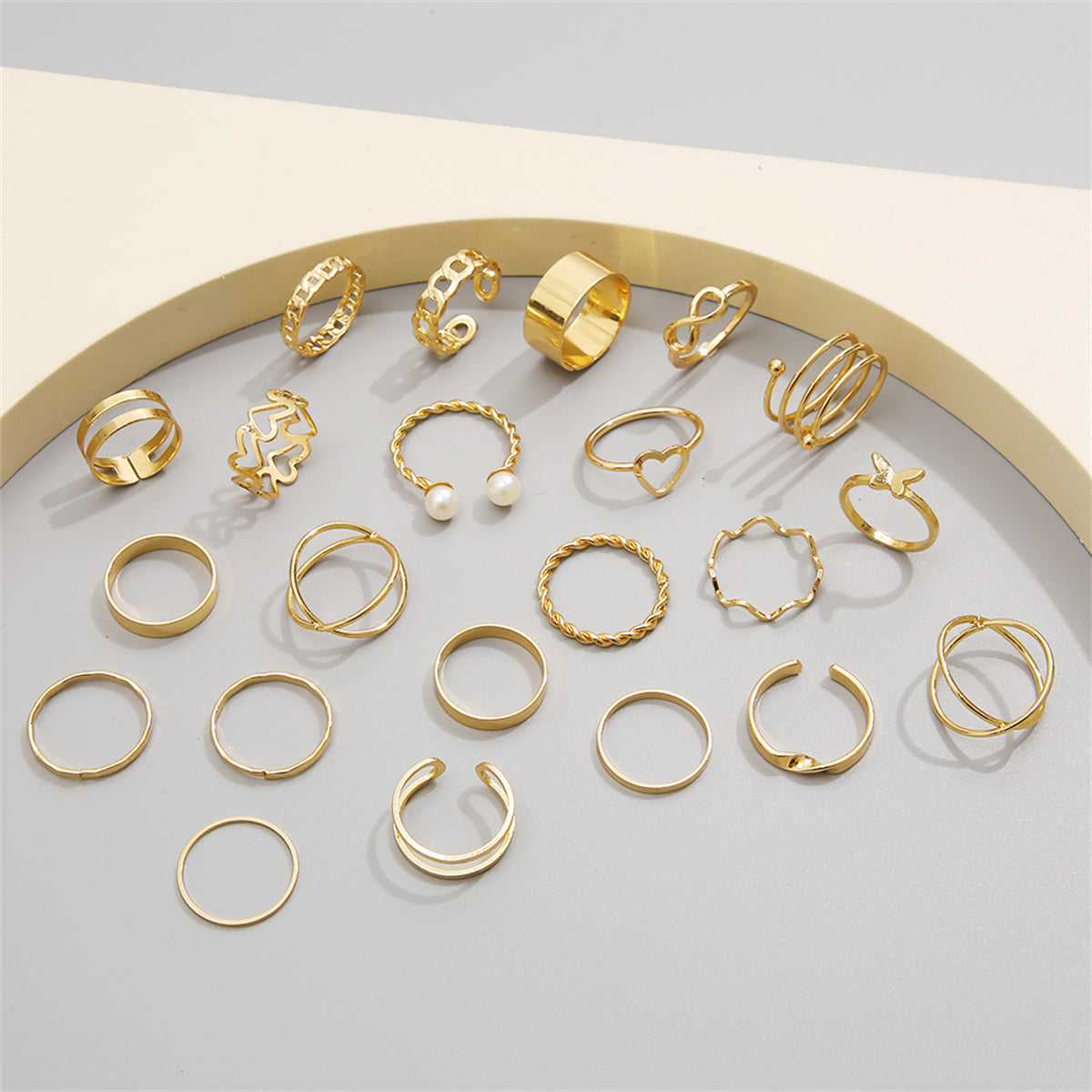 Pearl & 18K Gold-Plated Butterfly Ring Set