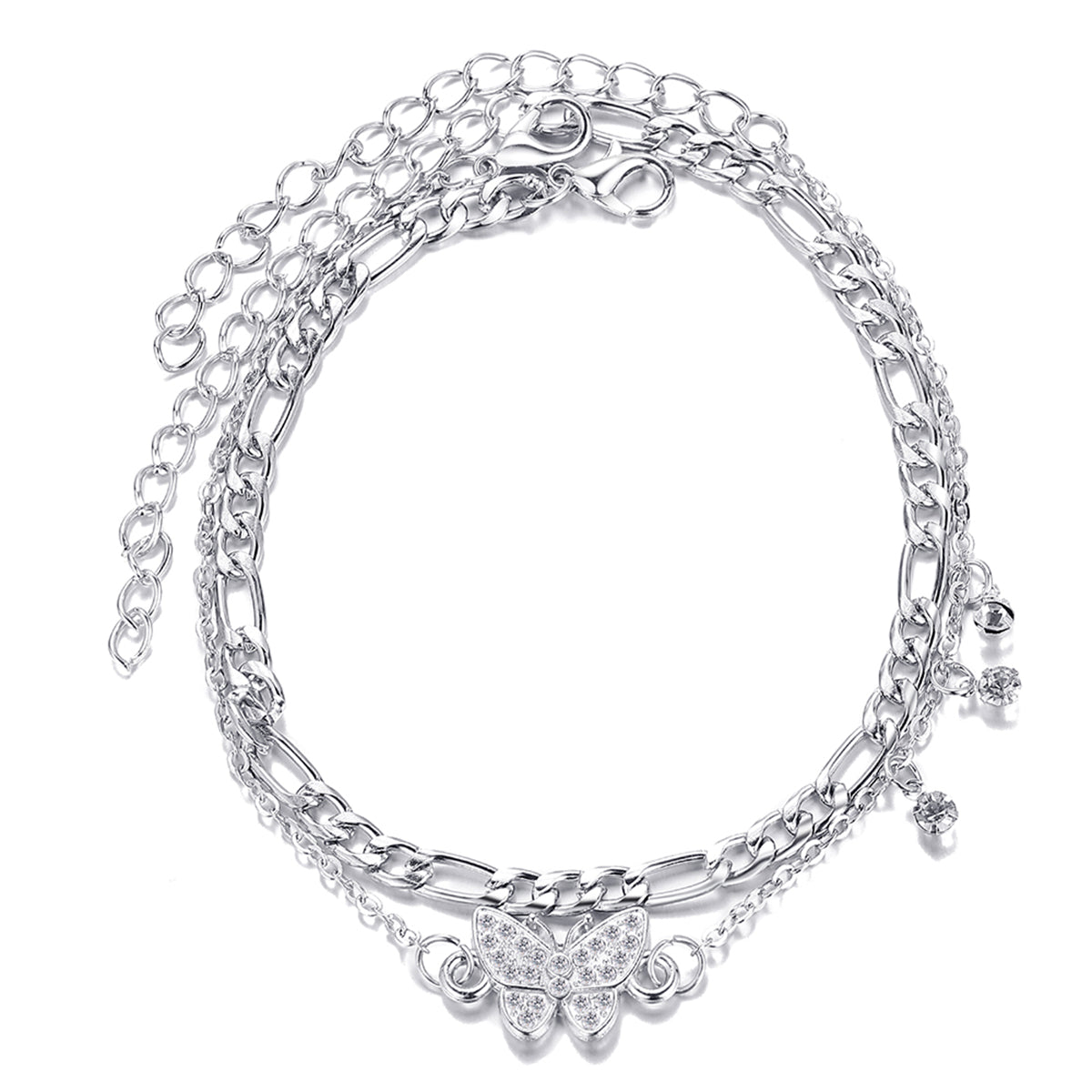 Cubic Zirconia and Silver-Plated Butterfly Anklet Set, jewelry gift sets for women, botanical inspired, lifestyle look
