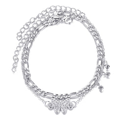 Cubic Zirconia & Silver-Plated Butterfly Anklet Set