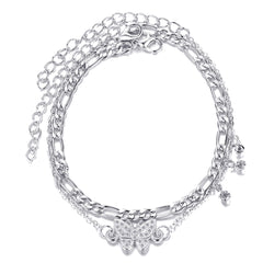 Cubic Zirconia & Silver-Plated Butterfly Anklet Set